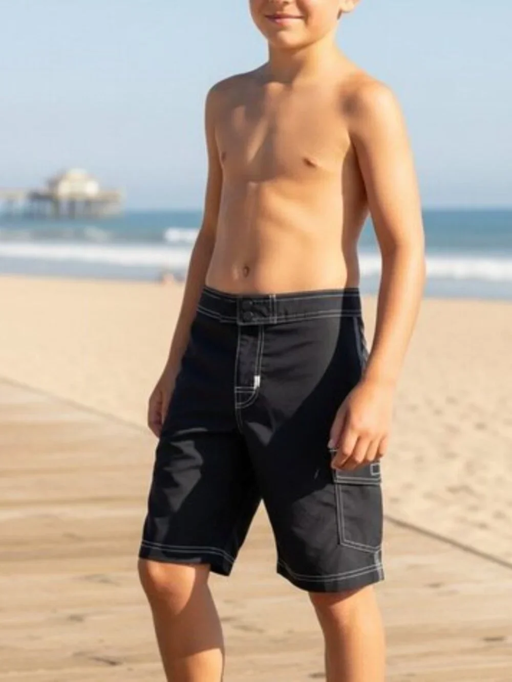 LANDS END Navy Board Shorts S 8 9 Swim Trunks Boys Cargo Short Hybrid